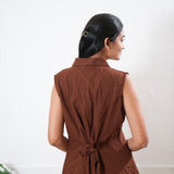 Chocolate brown cotton shirt dress( attached sleeves)