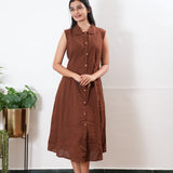 Chocolate brown cotton shirt dress( attached sleeves)
