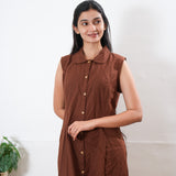 Chocolate brown cotton shirt dress( attached sleeves)