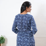 Round neck cotton short kurti - Indigo