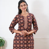 Round neck cotton short kurti - Rose