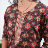 Round neck cotton short kurti - Rose