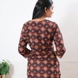 Round neck cotton short kurti - Rose