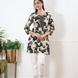 Round neck cotton short kurti - Ivory
