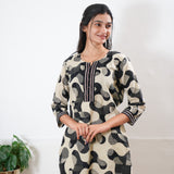 Round neck cotton short kurti - Ivory
