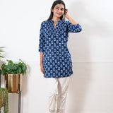 Pintex cotton short kurti - Royal blue