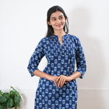 Pintex cotton short kurti - Royal blue