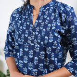 Pintex cotton short kurti - Royal blue