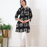 Pintex cotton short kurti - Midnight blue