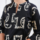 Pintex cotton short kurti - Midnight blue