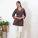Peplum cotton short kurti - Black and red