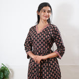 Peplum cotton short kurti - Black and red