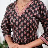 Peplum cotton short kurti - Black and red