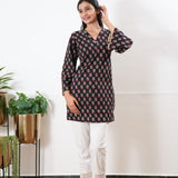 Peplum cotton short kurti - Midnight black