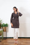 Peplum cotton short kurti - Midnight black