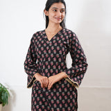 Peplum cotton short kurti - Midnight black