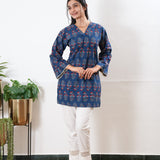 Peplum cotton short kurti - Blue