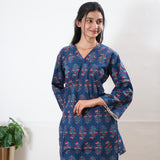Peplum cotton short kurti - Blue
