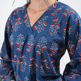 Peplum cotton short kurti - Blue