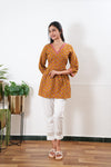 Peplum cotton short kurti - Mustard