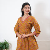 Peplum cotton short kurti - Mustard