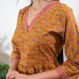 Peplum cotton short kurti - Mustard