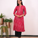 Pink bandhani mandarin anarkali kurti