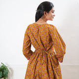 Peplum cotton short kurti - Mustard