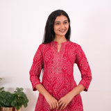 Pink bandhani mandarin anarkali kurti