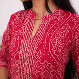 Pink bandhani mandarin anarkali kurti
