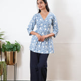 Peplum cotton short kurti - Light blue