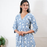 Peplum cotton short kurti - Light blue