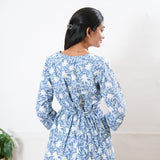 Peplum cotton short kurti - Light blue
