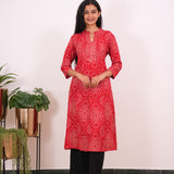 Red bandhani mandarin anarkali kurti