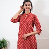 Pintex cotton short kurti - Red lotus