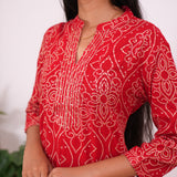 Red bandhani mandarin anarkali kurti