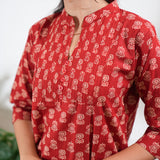 Pintex cotton short kurti - Red lotus