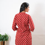 Pintex cotton short kurti - Red lotus
