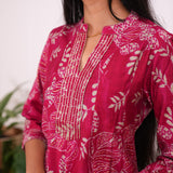 Pink floral mandarin anarkali kurti