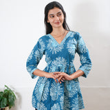Peplum cotton short kurti - Blue dahlia