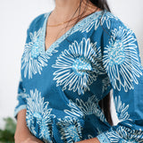 Peplum cotton short kurti - Blue dahlia