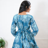 Peplum cotton short kurti - Blue dahlia