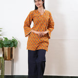 Peplum cotton short kurti - Orange