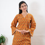 Peplum cotton short kurti - Orange