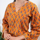 Peplum cotton short kurti - Orange