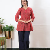 Peplum cotton short kurti - Red