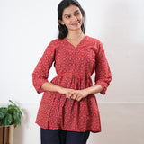 Peplum cotton short kurti - Red