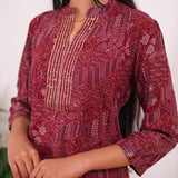 Maroon mandarin anarkali kurti