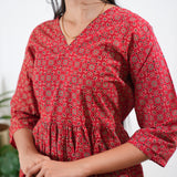 Peplum cotton short kurti - Red