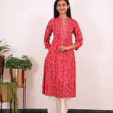 Red floral mandarin anarkali kurti